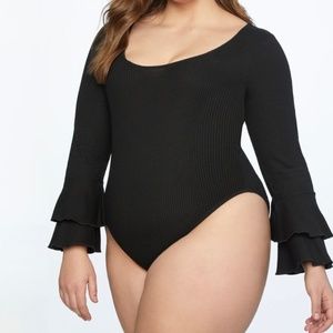 Size 18 Eloquii Stretch Black Flare Sleeve Bodysuit
